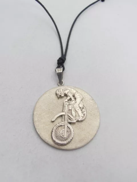 Moto De Cross : Pendentif en Argent 925 - Pendentif Motocross - Style Motard