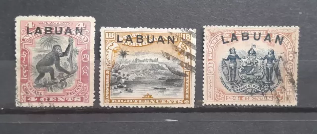 Labuan 1900 North Borneo Stamps Overprint 3 Value Used 5FM93