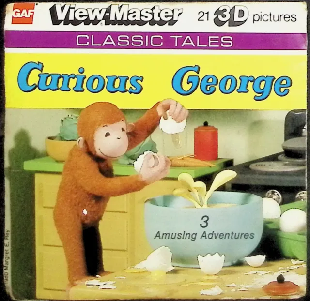 Curious George 1980 Classic Tales GAF 3d View-Master 3 Reel Packet