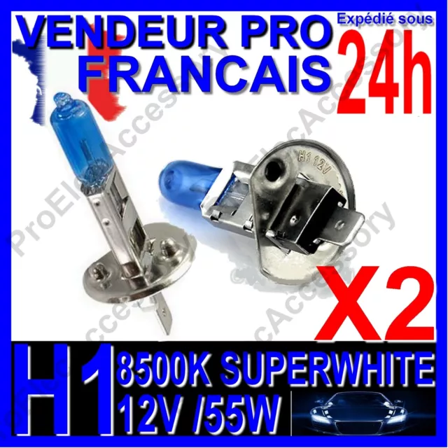 Kit De 2 Ampoule Lampe Halogene Feu Phare Xenon Gaz Super White H1 55W 8500K 12V