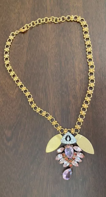 Lulu Frost for J.Crew gold tone necklace with multicolored crystals pendant