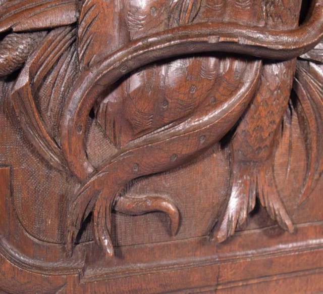 *French Antique Deeply Carved Oak Wood Panel with & Fish Hunting Salvage 8