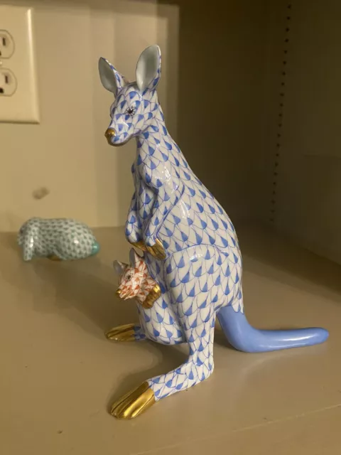 Vintage Herend Hungary Fishnet Pattern Kangaroo And Joey Figurine