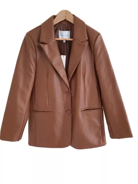 Nwt Rebecca Minkoff Faux Leather Blazer Oversized Cognac Brown Jacket Size S