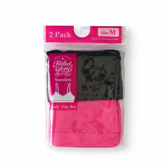 Faded Glory BRA Girls' Black/FUCHSIA SIZE S Seamless Day 2-Pack       --M9--