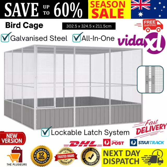 Galvanised Steel Bird Cage Aviary Parrot Pet Cages Budgie 302.5x324.5x211.5 cm