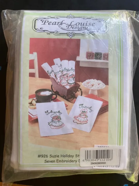 Pearl Louise Designs #926 Suzie Holiday 7 Flour Sack Dish Towels Embroidery NEW