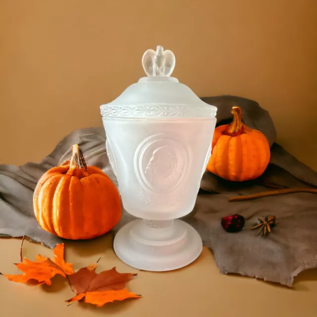 FENTON LIDDED JAR URN National Council State Garden Club Bicentennial Frosted