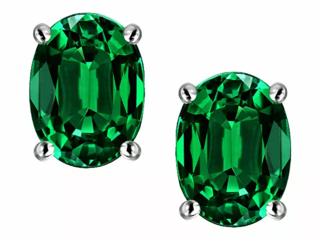 Oval Genuine Emerald Stud Earrings in Sterling Silver