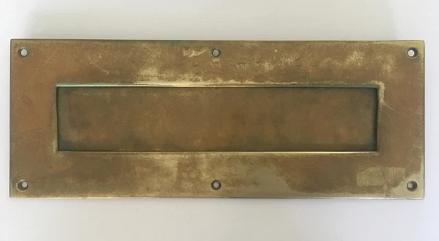 Antique/Vintage Large Brass Flat Door Plate. Key Pull. Escutcheon. As Found.
