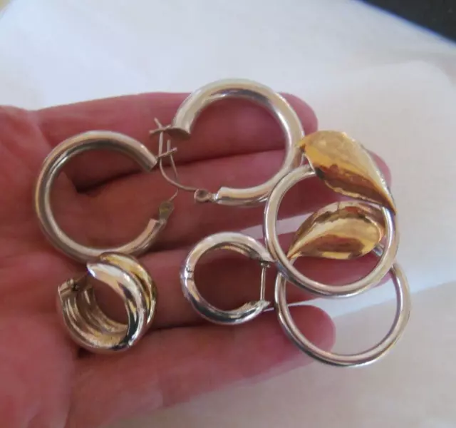 3 Pair Vintage Sterling Silver 925 Hoop Earrings lot Gold Filled Jewelry Italy