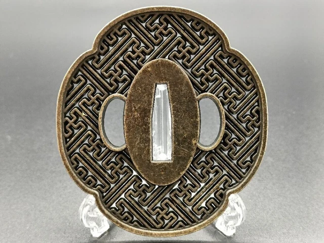 Japanese sword fittings tsuba arabesque manji figure copper color alloy Japan