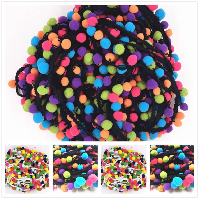 1/5Yard Rainbow Pom Pom Lace Tassel Trim Balls Fringe Ribbon Cord DIY Craft