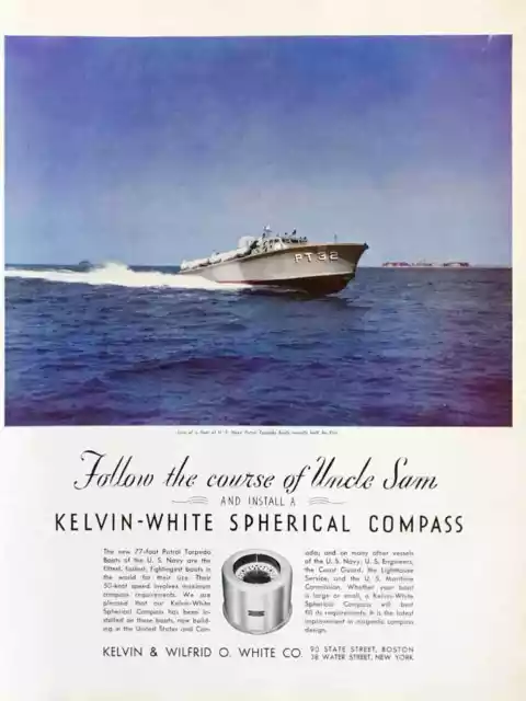 1941 Kelvin-White Spherical Compass PRINT AD US Navy Patrol Torpedo Boat Elco
