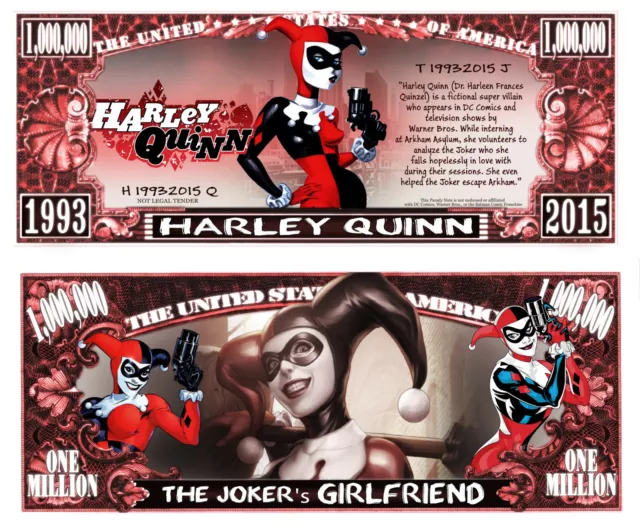 Harley Quinn Million Dollar Bill Play Funny Money Novelty Note + FREE SLEEVE