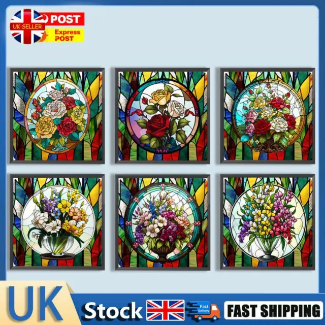 5D DIY Full Round Drill Diamond Painting Stained Glass Flower Kit Home Decor Hot