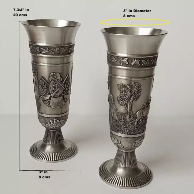 Antique OLWE German 93% Pewter Pilsner Cup Engraved scene stamped Semi New -Pair