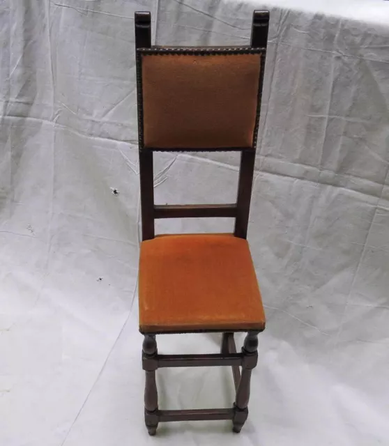 Antique French Italian Childs Doll Chair in Fruitwood & Velvet Upholstery