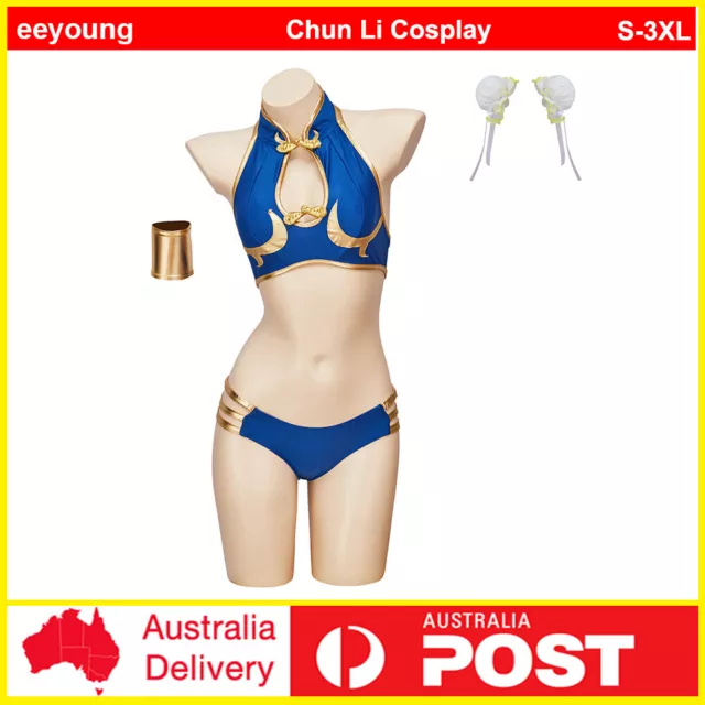 Adult Chun Li Cosplay Costume Dress Women Outfit Swimwear Halloween Party Set