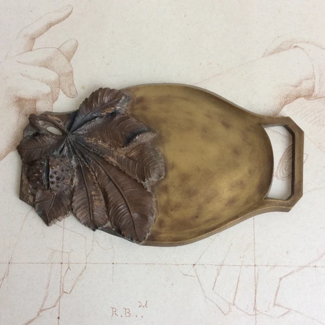 Vide-Poche Bronze 1900 Art Nouveau Feuilles et marron