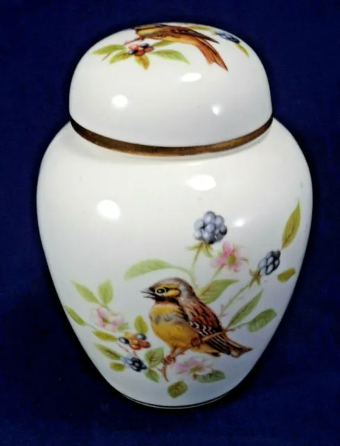 Miniature Porcelain Urn & Lid Yellowhammer Birds Brambles 'Woodland China Derby'