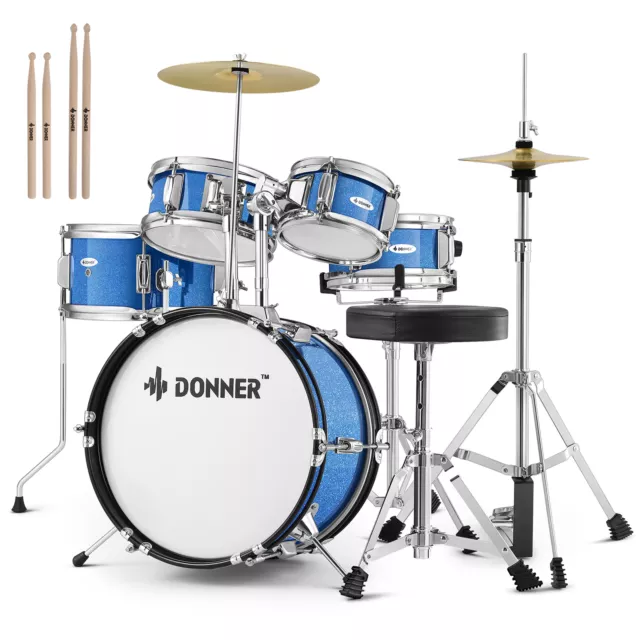 🥁 𝗗𝗢𝗡𝗡𝗘𝗥 5-Piece 14" Junior Acoustic Drum Set Kids Drum 5 Drums 2 Cymbal 🥁 𝗗𝗢𝗡𝗡𝗘𝗥 5-Piece 14" Junior Acoustic Drum Set Kids Drum 5 Drums 2 Cymbal