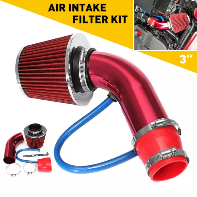 Air Intake Kit Sport Luftfilter Universal 3'' 76mm KFZ Auto Sportluftfilter Rot