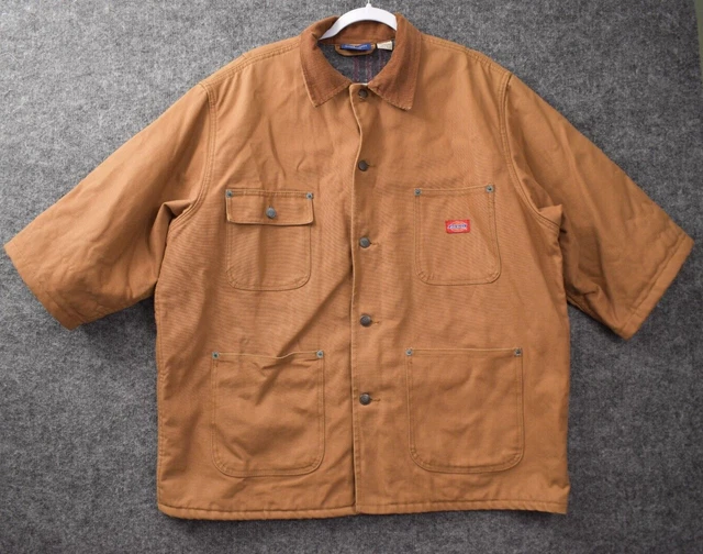 DICKIES JACKET MENS Large Black Canvas Workwear Chore Flannel Lined Distressed L 51.00 PicClick