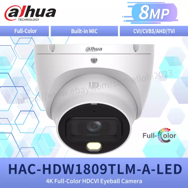 Dahua 4K 8MP HAC-HDW1809TLM-A-LED Full Color HDCVI Camera MIC Coaxial Analog Cam