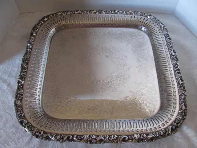 Webster Wilcox-International Silverplate Footed Square Serving Tray- Reticulated
