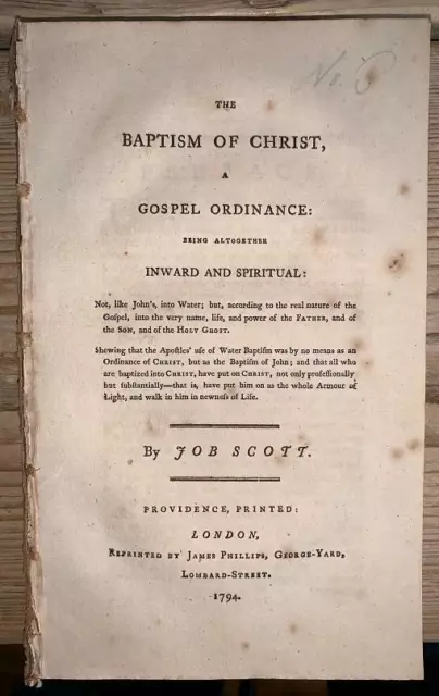 1794 Job Scott 'Baptism Of Christ A Gospel Ordinance' Quaker Theology.