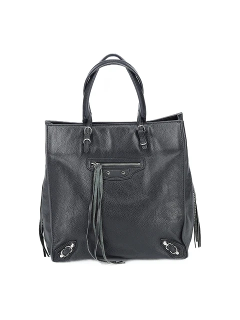 Balenciaga Women Black Veau Papier A5 Zip Around Tote Gris Fossile One Size
