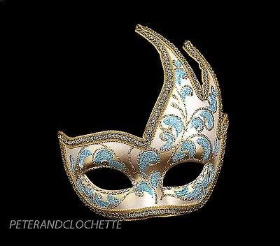 Mask Fancy Dress Wolf from Venice Colombine Swan Anna Sky Blue Golden 831 V43