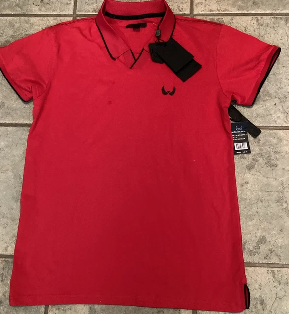 NWT NICK DANGER mens Collar Blk Trim Side Splits RED t-shirt SMALL