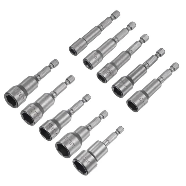 5-Piece 7mm Magnetic Impact Driver Bits, 1/4" Hex Shank, 65mm Long - Chrome Vanadium Steel