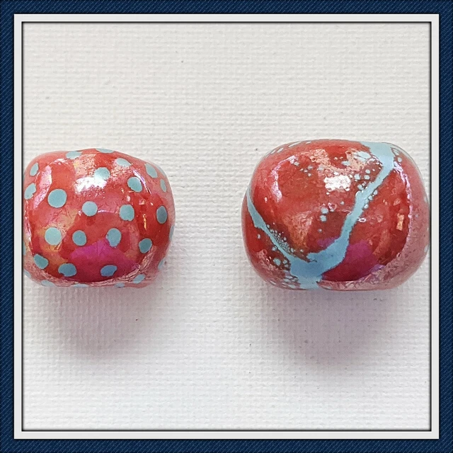 KAZURI MACRAME BEADS - round-orange & blue with assorted patterns & sizes (MOP)