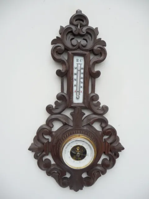 Antique European Weather Station Barometer Black Forest Baroque Style Carving
