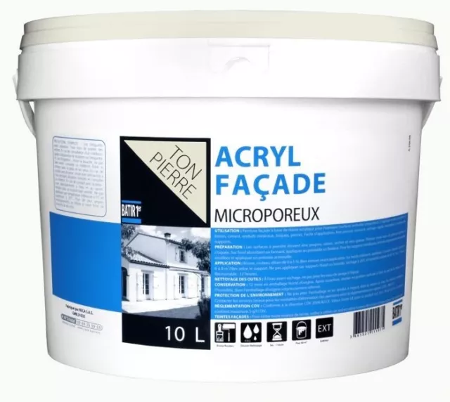 PEINTURE FACADE TON PIERRE RESINE ACRYLIQUE 10L BATIR 1ER microporeux aspect mat