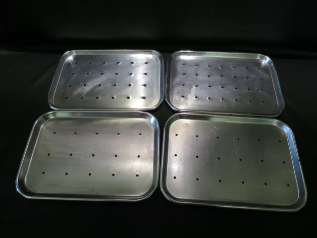 Mixed Lot of 4 Perforated Stainless Sterilizer Trays 15 1/8 x 10 5/8 x 5/8 in