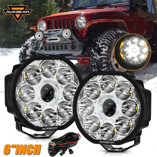 AUXBEAM 2pcs 6"inch Round LED Offroad Work Light Spot Beam DRL Turn Signal Lamp