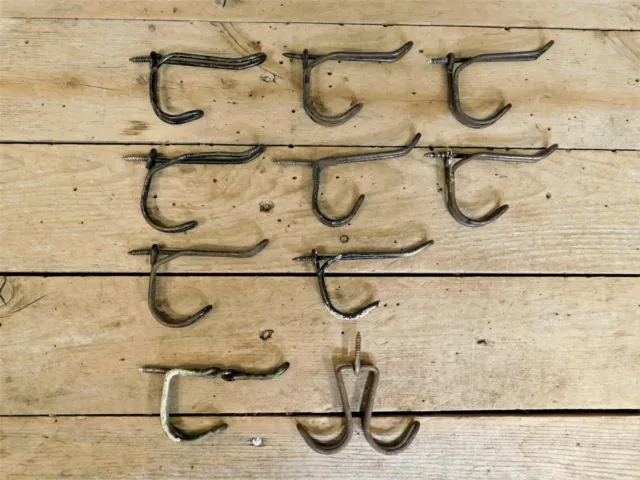 10 Antique Twisted Metal Wire Coat Hooks Lot - Primitive Farmhouse Hooks