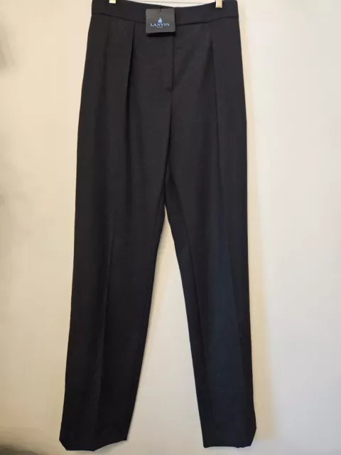 NWT Lanvin Paris 10 US 42 FR Black Wool Cinch Back Double Pocket Zip Front Pants