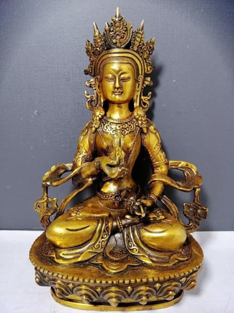 Old Chinese Tibetan Buddhism copper gilt handmade Vajra Bodhi Buddha statue