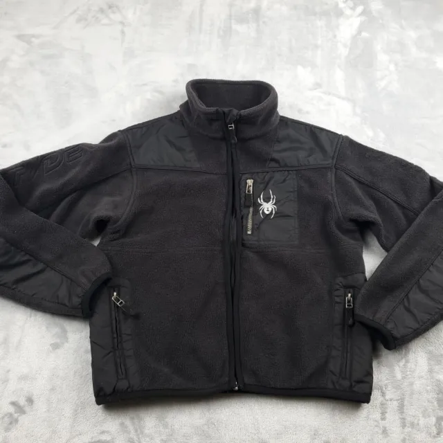 Spyder Fleece Jacket Boys Size L 14/16 Black Full Zip Pockets Long Sleeve Ski