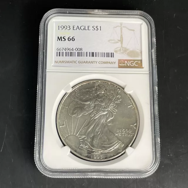 NGC bewertet American 1993 Silber Eagle $ 1 Dollar MS66 postfrisch staatliche Münze