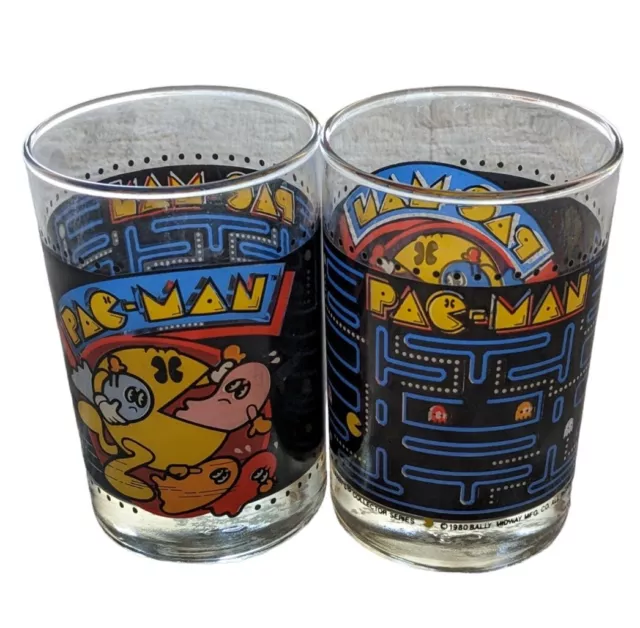 Set Of 2 Vintage 1980 Pac-Man Glass Drinking Cups From Arby's Collectors Edition