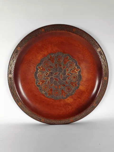 Hand Carved  Engraved  Vintage Wooden Decorative Plate