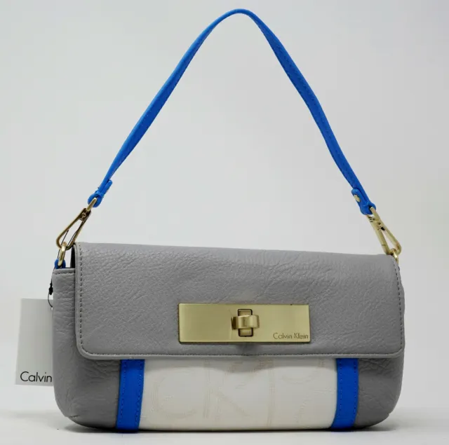 NEW Calvin Klein Women's Grey Blue White Convertible Wallet Wristlet Small Purse