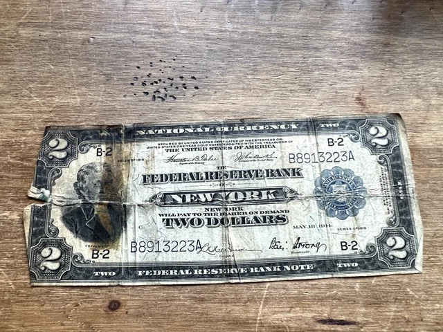 T2: Scarce 1918 New York 2 Dollar Federal Reserve Large Note.