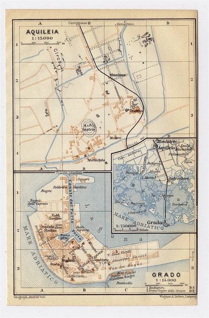 1913 ORIGINAL ANTIQUE City Map Of Grado / Ancient Aquileia / Italy EUR ...